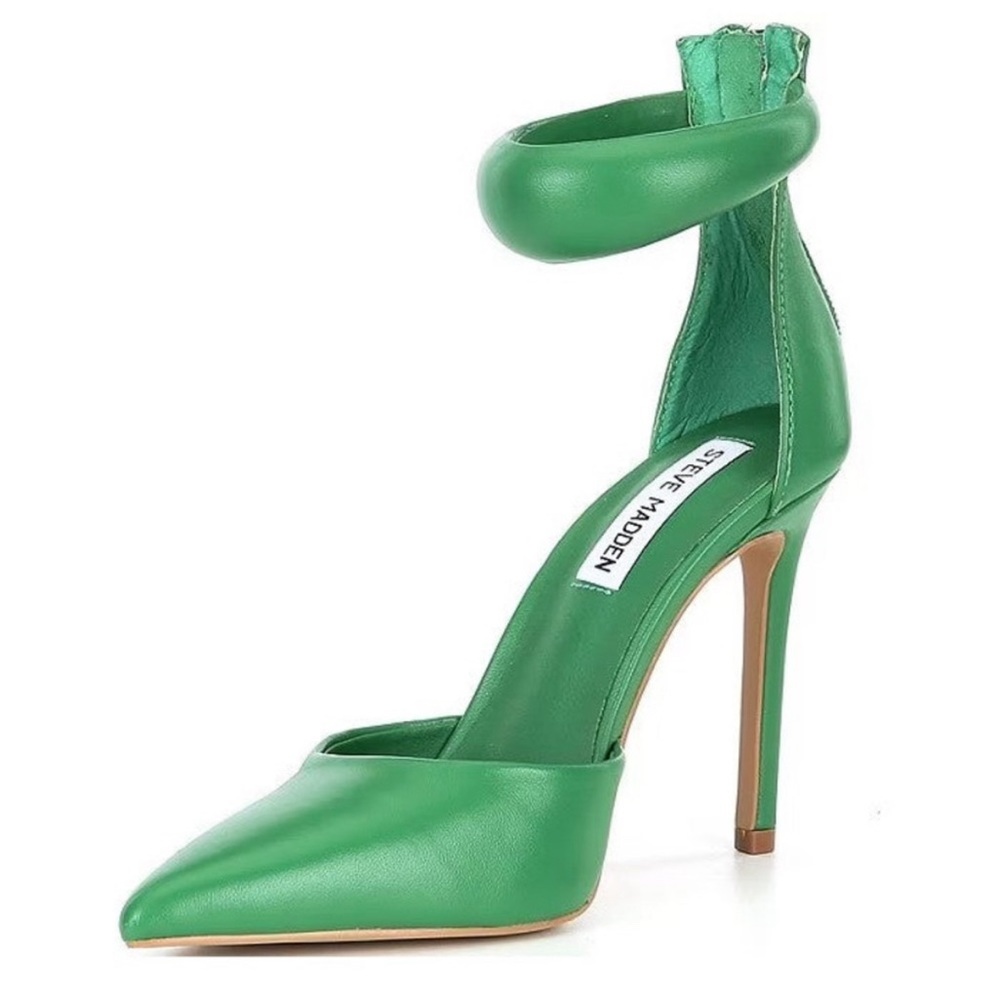 Steve Madden Ele Puff Ankle Strap Leather Heel Pumps in Green size 7.0.